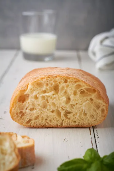 Ciabatta Italian White Bread Made Wheat Flour Water Salt Yeast — Stock Photo, Image