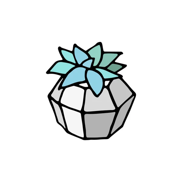 Šťavnatý Kaktus Šedém Hrnci Ručně Kreslené Kreslicí Sukulenty Ikona Logo — Stockový vektor