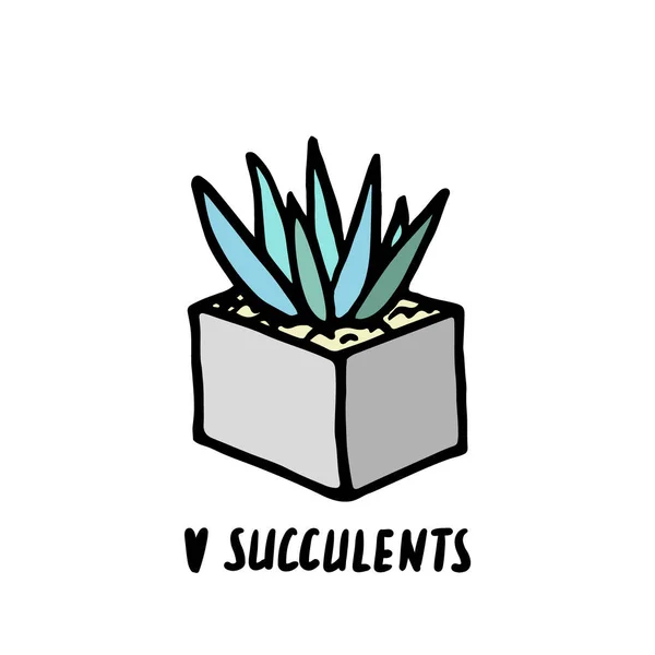 Lieben Pflanzen Drucken Sukkulenter Kaktus Grauen Topf Handgezeichnetes Doodle Sukkulenten — Stockvektor
