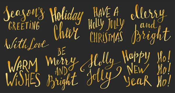 Weihnachten Handgezeichneter Schriftzug Satz Goldene Handschriftliche Kalligraphie Weihnachtswünsche Für Weihnachtsgrußkarte — Stockvektor