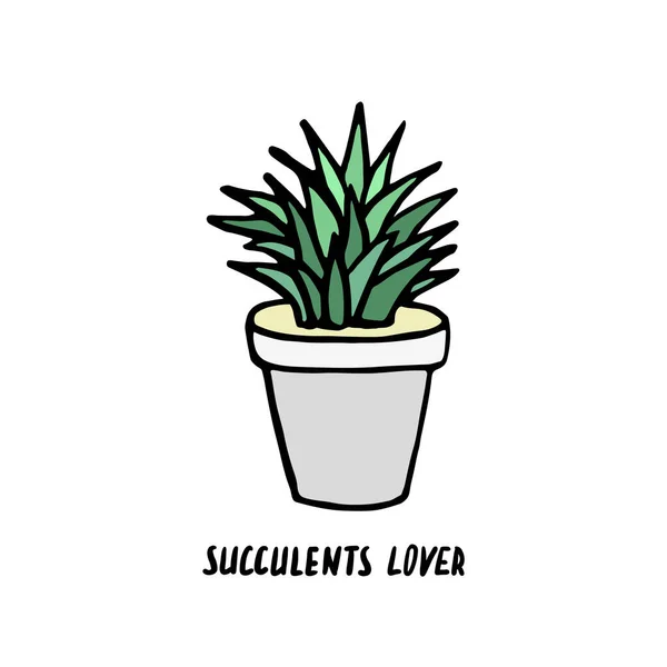 Cactus Suculento Maceta Gris Dibujado Mano Garabato Suculentas Icono Logotipo — Vector de stock