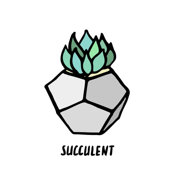 Cactus Suculento Maceta Gris Dibujado Mano Garabato Suculentas Icono Logotipo — Vector de stock