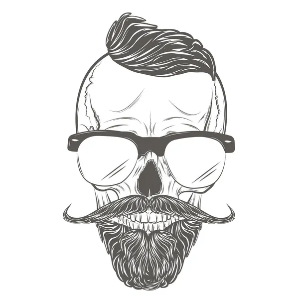 Calavera Hipster Con Bigote Impresión Del Cráneo Ilustración Del Cráneo — Vector de stock