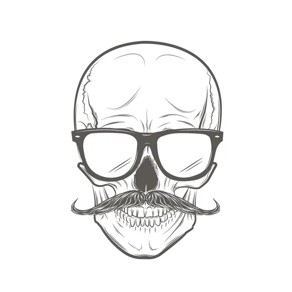 Calavera Hipster Con Bigote Impresión Del Cráneo Ilustración Del Cráneo — Vector de stock