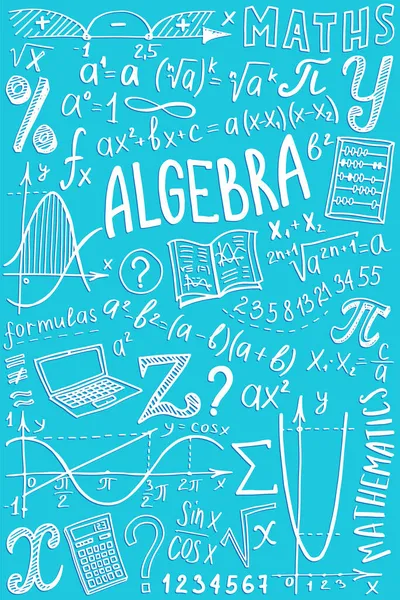 数学符号图标集 代数或数学科目包括涂鸦设计 教育和学习概念 回到学校 给笔记本 而不是记事本 素描本的简朴背景 手绘插图 — 图库矢量图片