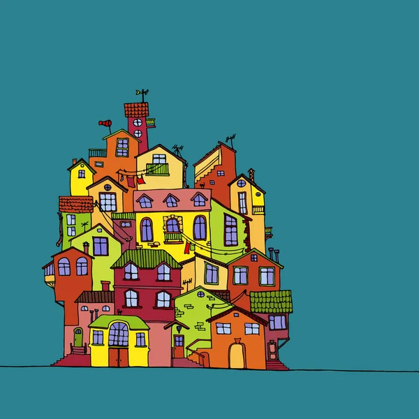 Casas dibujadas a mano garabatos coloridos. Ilustración vectorial. — Vector de stock
