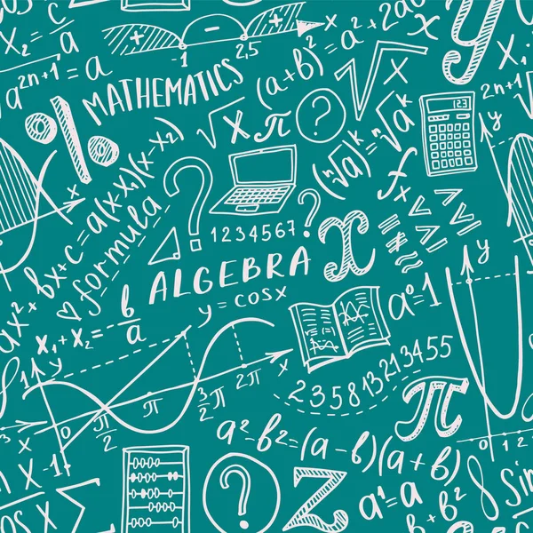 Conjunto de símbolos matemáticos. Álgebra o matemáticas tema doodle diseño. Concepto de educación y estudio. Volver a la escuela para cuaderno, no bloc de notas, cuaderno de bocetos. ilustración dibujada a mano. — Archivo Imágenes Vectoriales