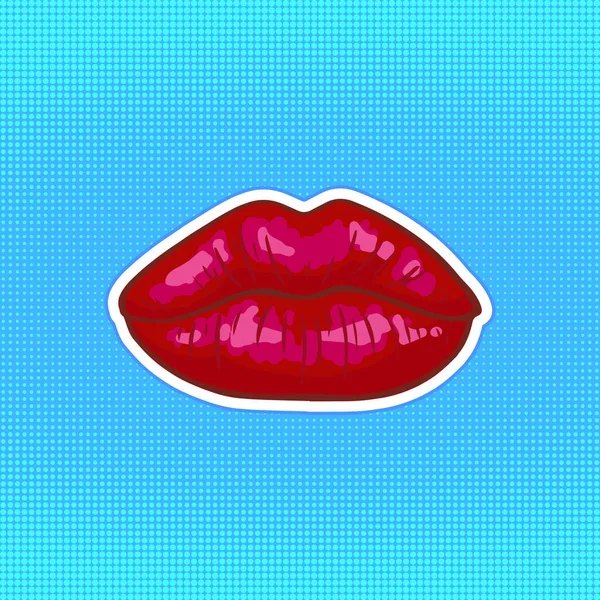 Ikon bibir merah seksi terisolasi pada latar belakang putih. Wanita cantik ciuman udara dengan lipstik mengkilap. Ilustrasi vektor mode. - Stok Vektor