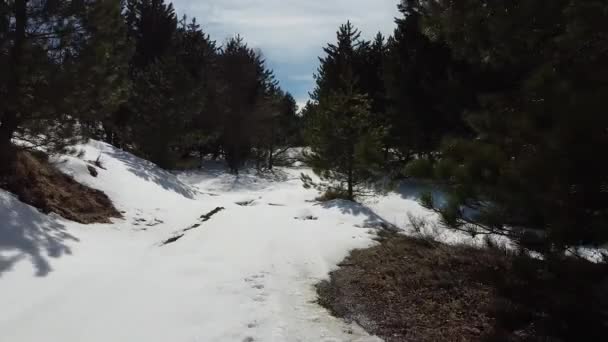 Drönare Svävar Över Snöiga Berg Antenn Utsikt — Stockvideo