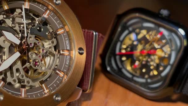 Two Automatic Watches Ticking Close View — Stock Video