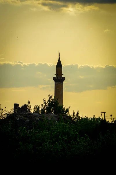 8 May 2022 Diyarbakir Turkey. Backlit minaret mosque in Diyarbakir