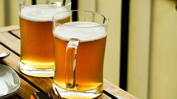 Two Pints Homemade Beer Close View — Stockfoto