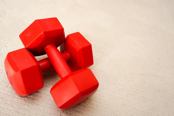 Set Red Dumbbells Isolated Background — 스톡 사진