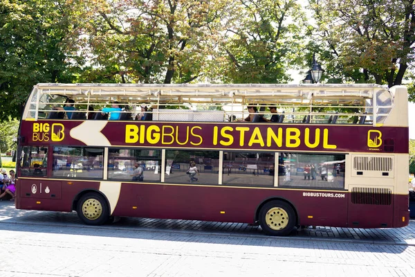 24 July 2017 Istanbul Turkey. Purple sight seeing bus in Istanbul Turkey