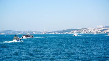 24 July 2017 Istanbul Turkey Golden horn bosphorus bridge and vessels on Marmara sea