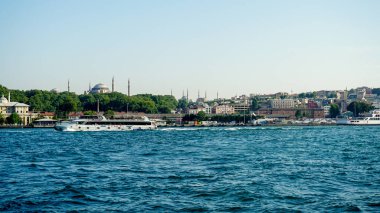 24 July 2017 Istanbul Turkey Golden horn bosphorus bridge and vessels on Marmara sea
