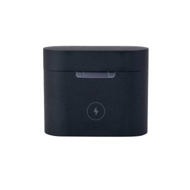 Beyaz arka planda kablosuz kulaklık. Suçlama davasında kulaklığı kapat..