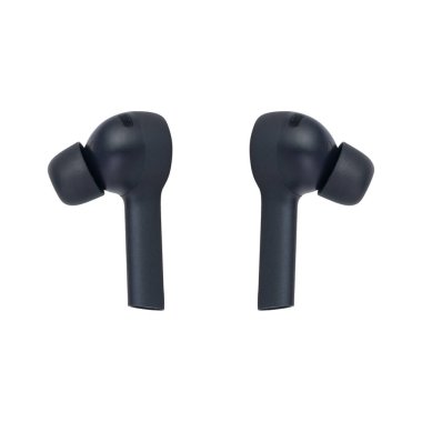 Beyaz arka planda kablosuz kulaklık. Suçlama davasında kulaklığı kapat..