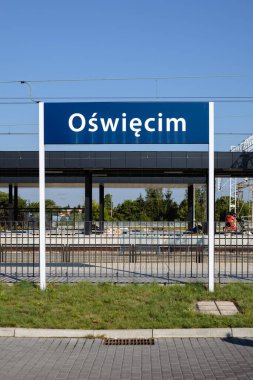 owicim oswiecim smallpoland poland  Auschwitz owicim signboard welcoming to the city Daytime blue sky