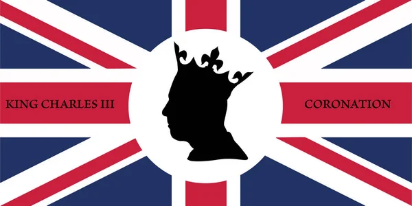 ロンドン ロンドン イギリス09 2022 イギリスの旗を持つ 王チャールズ3世戴冠式 のポスター ウェールズのチャールズ王子の戴冠式を祝うためのグリーティングカードが英国の王になります ベクトル青赤白 — ストック写真