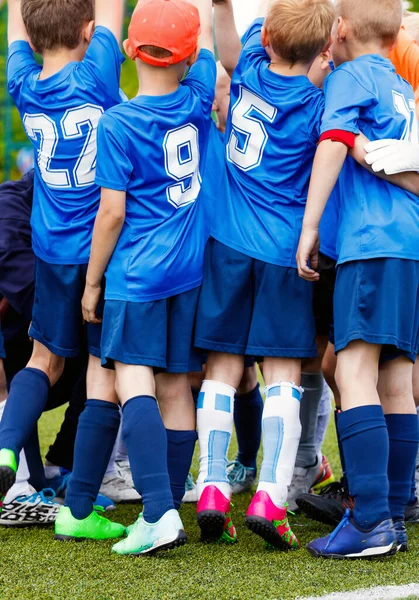 Vertical Picture Happy Boys Sports Team Celebrating Success Together School — Fotografia de Stock