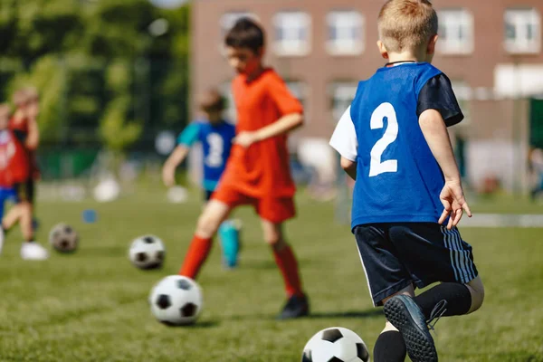 Football Summer Traing Camp School Kids Soccer Players Running Classic — Stock Photo, Image