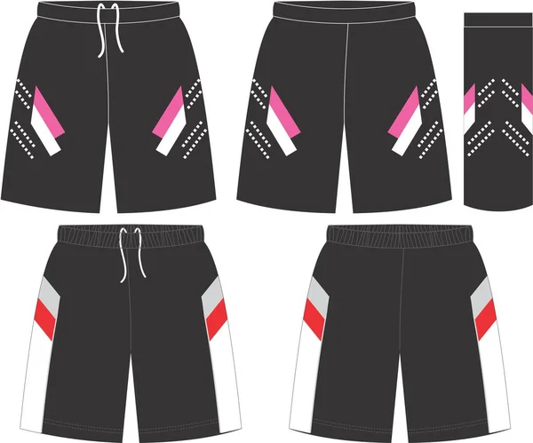 Pantalones Cortos Uniformes Baloncesto Vista Frontal Trasera Plantillas Mock Ups — Vector de stock