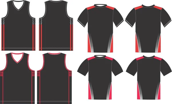 Jerseys Uniformes Baloncesto Vista Delantera Espalda Plantillas Mock Ups Vectores — Vector de stock