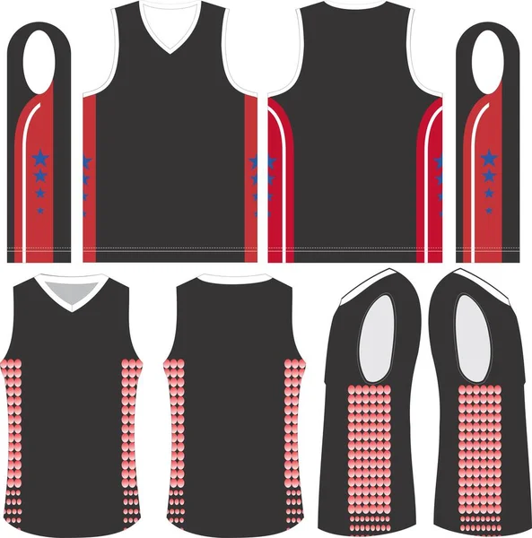 Camicie Basket Uniformi Vista Anteriore Posteriore Falsificazioni Modelli Vettori — Vettoriale Stock