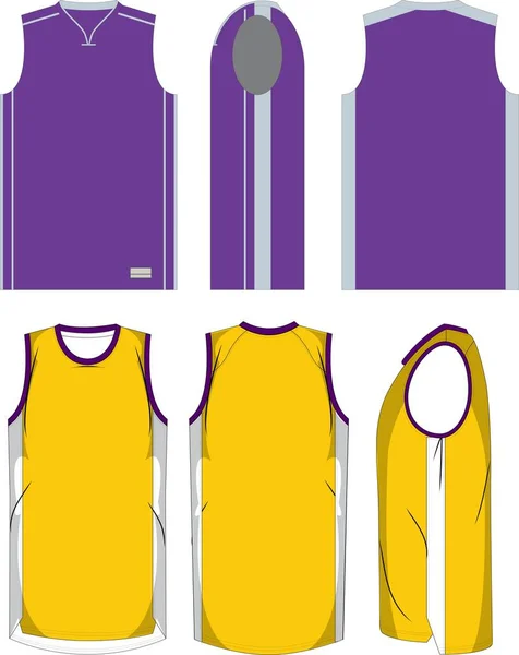 Camicie Basket Uniformi Vista Anteriore Posteriore Falsificazioni Modelli Vettori — Vettoriale Stock
