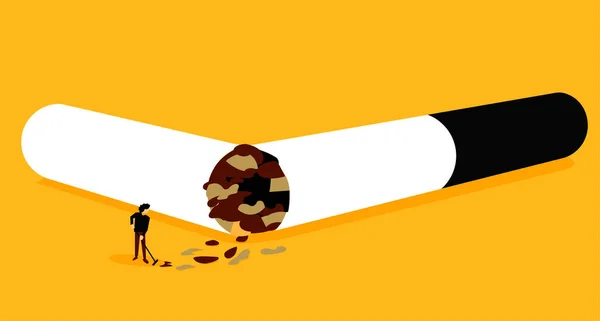 Muž Zametající Tabák Rozbité Cigarety Ilustrace Snižování Kouření — Stockový vektor