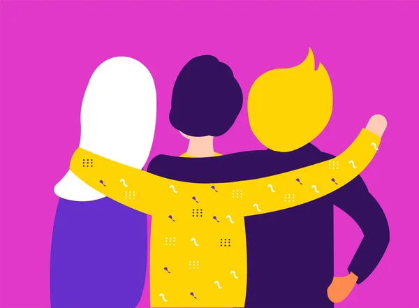 Flat Illustration Inclusive Diversified Friends Any Boundaries Back Side Teenagers — 스톡 벡터