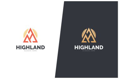 Highland Dağı Günbatımı Vektör Logosu Tasarımı