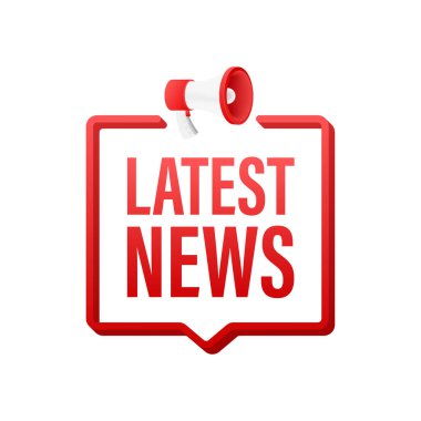 En son haberlerle birlikte megafon etiketi. Megafon bayrağı. Web tasarımı. Vektör stok illüstrasyonu.