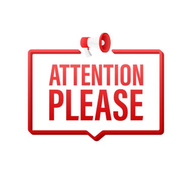 Pankart lütfen dikkat. Kırmızı Dikkat lütfen imza simgesi. Ünlem tehlike işareti. Simgeyi uyar. Vektör stok illüstrasyonu.