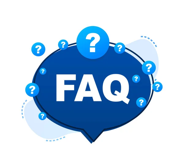 자주 묻는 질문으로 FAQ 배너가 있다. 텍스트 FAQ 와 음성 버블. 벡터 주식 삽화. — 스톡 벡터