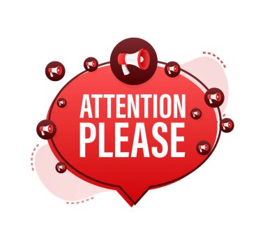 Pankart lütfen dikkat. Kırmızı Dikkat lütfen imza simgesi. Ünlem tehlike işareti. Simgeyi uyar. Vektör stok illüstrasyonu.