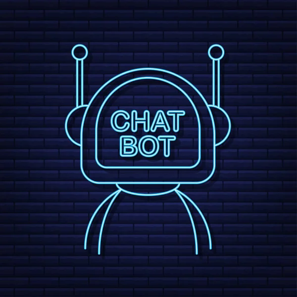 Icono de neón robot. Diseño de signo de bot. Concepto de símbolo Chatbot. Servicio de soporte de voz bot. Soporte en línea bot. — Archivo Imágenes Vectoriales