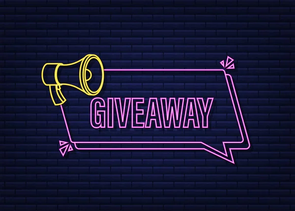 Giveaway banner for social media contests and special offer. Neon icon. Vector stock illustration. — Stock Vector