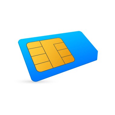 Arka planda izole edilmiş vektör cep telefonu Sim Card Chip. Isometric tarzı.