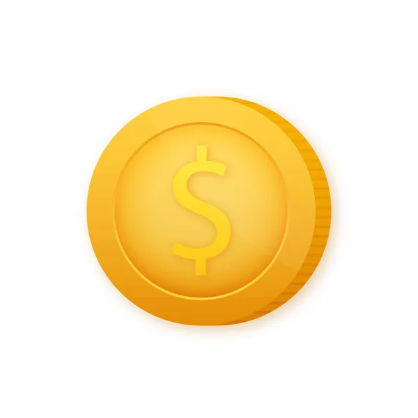 Монета з символом долара. Золота мультяшна монета. Векторні ілюстрації . — стоковий вектор