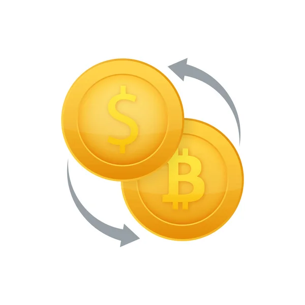 Ікона обміну грошима. Банківська і криптографічна валюта. Bitcoin and Dollar Cash transfer symbol Приклад з Вектора. — стоковий вектор