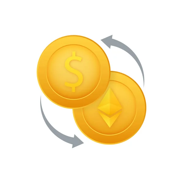 Ікона обміну грошима. Банківська і криптографічна валюта. Ethereum і Dollar Cash - символ передачі. Приклад з Вектора. — стоковий вектор