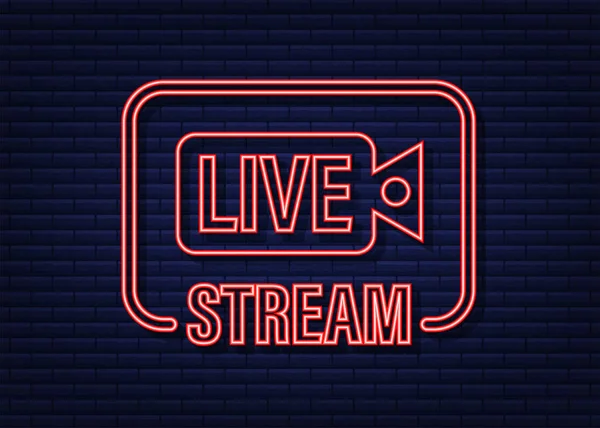 Logo live streaming. Icona al neon. Interfaccia di flusso. Illustrazione dello stock vettoriale. — Vettoriale Stock