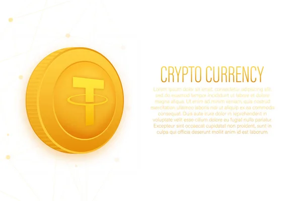Logo crypto-monnaie. Attache en style plat sur fond doré. Conception vectorielle isolée. Technologie Internet. — Image vectorielle