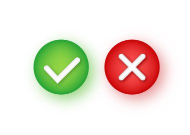 Evet ve hayır işaretlerini işaretle, işaret simgesini işaretle. Vektör stok illüstrasyonu. 