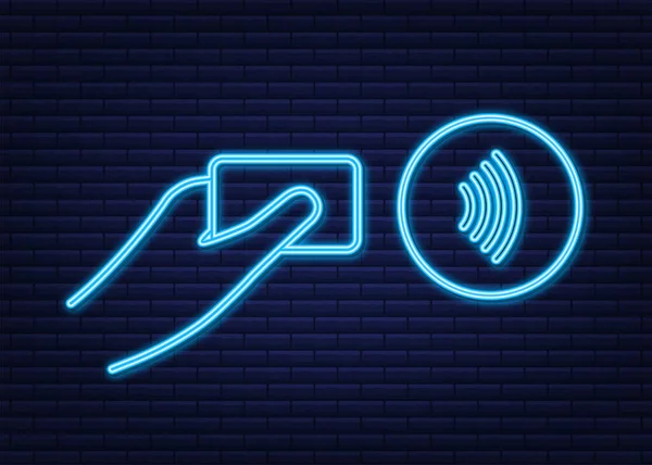 Logo de signe de paiement sans contact sans fil. Technologie NFC. Communication en champ proche. Nfc néon signe. Illustration vectorielle. — Image vectorielle