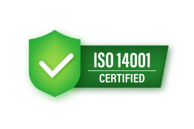 ISO 14001 sertifikalı neon ikonu. Sertifika damgası. Vektör stok illüstrasyonu.