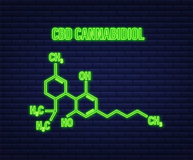 CBD simgesi. CBD kenevir uyuşturucu molekülü, esrar. neon simgesi