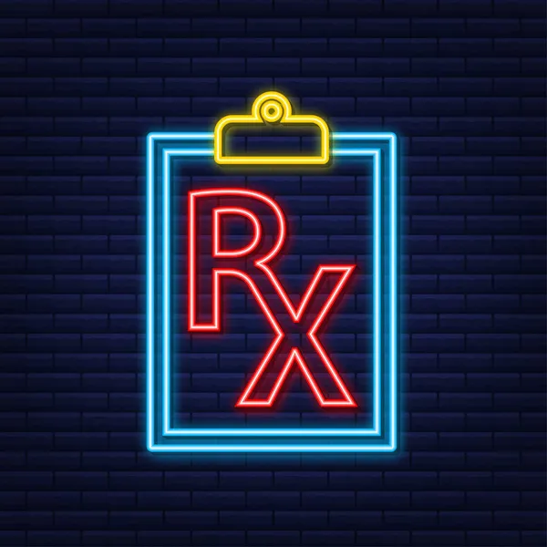 Neon icon Blank Rx prescription form. Vector stock illustration. — Stock Vector